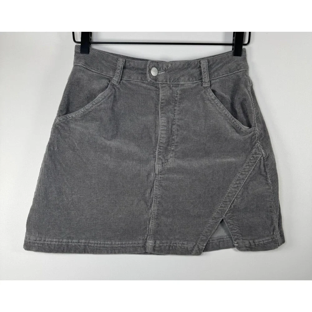 Pilcro Anthropologie Corduroy Mini Skirt Size 4 Gray Cotton‎ Modal Blend Fall